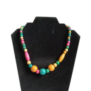 Multicolored Graduated Wooden Beaded Lightweight Single Strand Colorful Necklace
